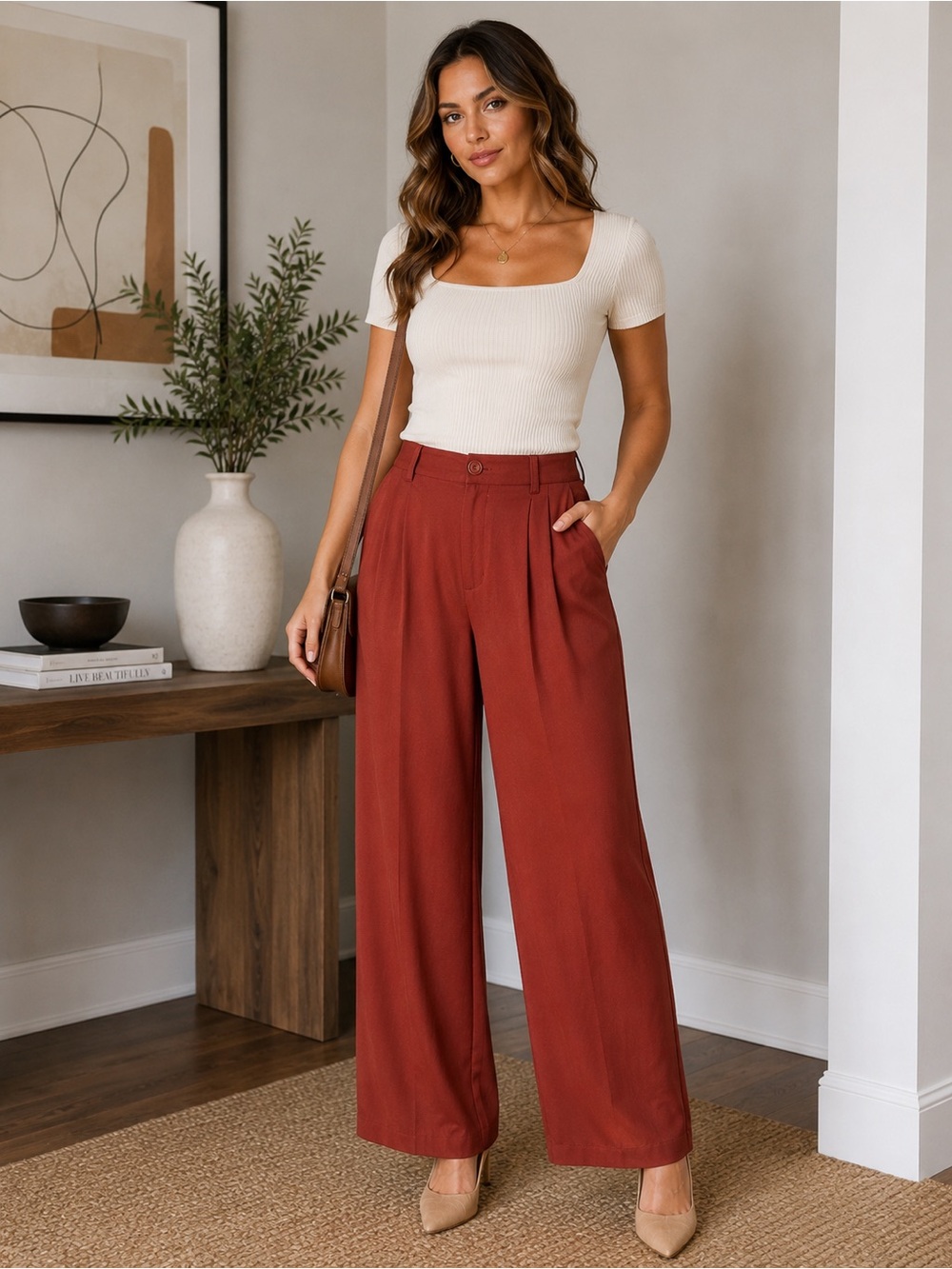 ReGeneration Celebrity Pink Rust Wide Leg Trousers Size L High Rise